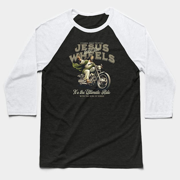 Eternal Motorcycle Road Tripping - Jesus Take the Wheels Baseball T-Shirt by Contentarama